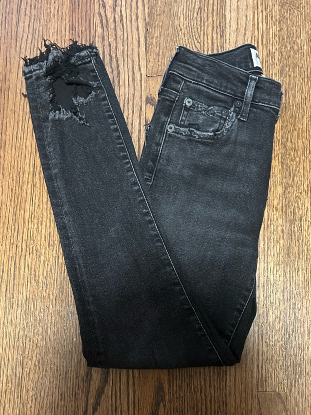 AGOLDE Black Distressed Ankle Jeans Size 25 Raw Hem High Rise